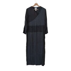 Yasuko Kurisaka Handwoven Art To Wear Dress Gray Blue Textured Patchwork Small